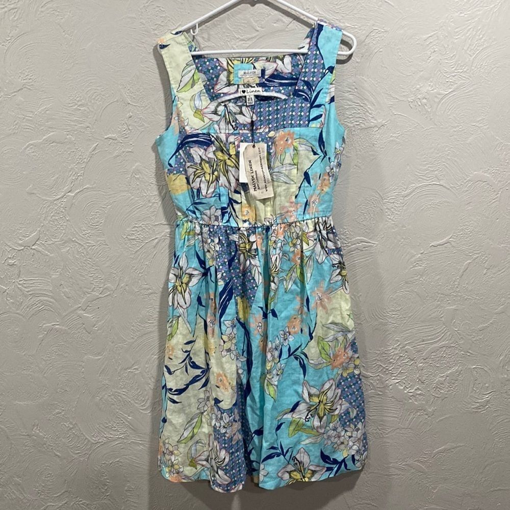 Malvin Hamburg Germany Floral Linen Dress Size Large